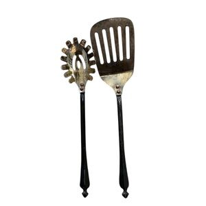 Vintage Iron Handle Serving Utensils Rustic Slotted Spatula & Pasta Server